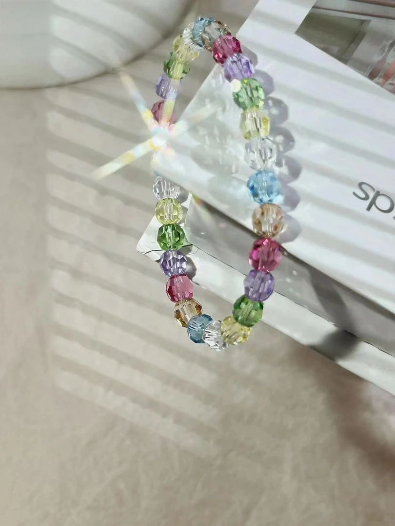 非金属仿水晶手链 ins小众轻奢简约时尚卡六地球珠多巴胺糖果手链
