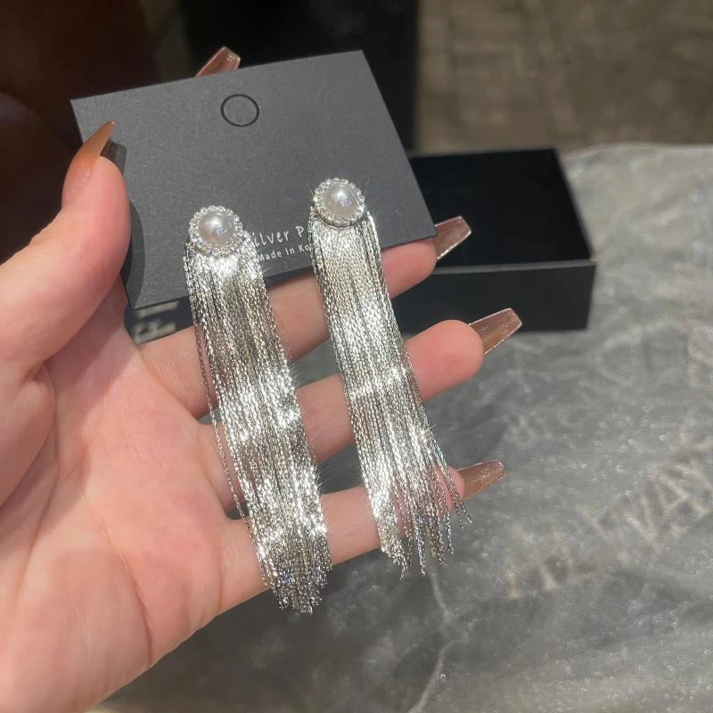 铜合金耳饰 长流苏夸张款女耳环高级感气质金属耳饰品