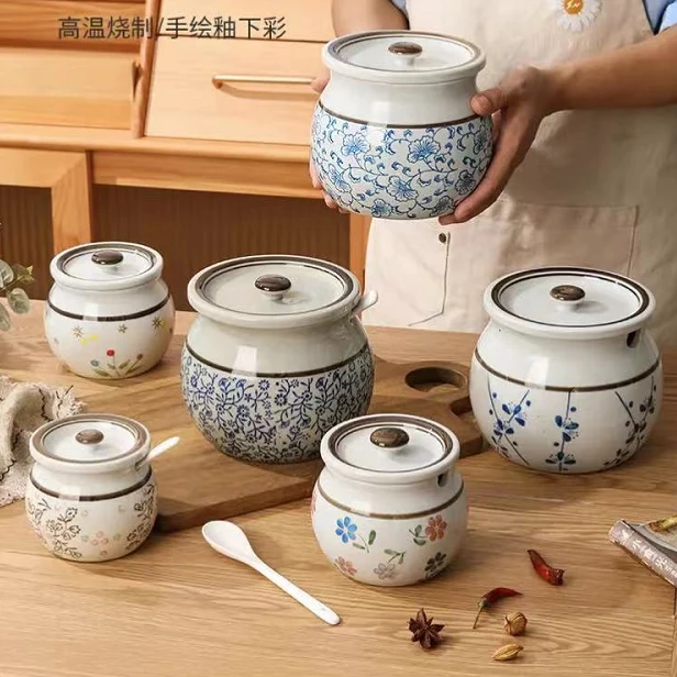 辣椒罐耐高温热油猪油罐盐罐油泼辣子罐复古陶瓷调味罐盐罐调料罐