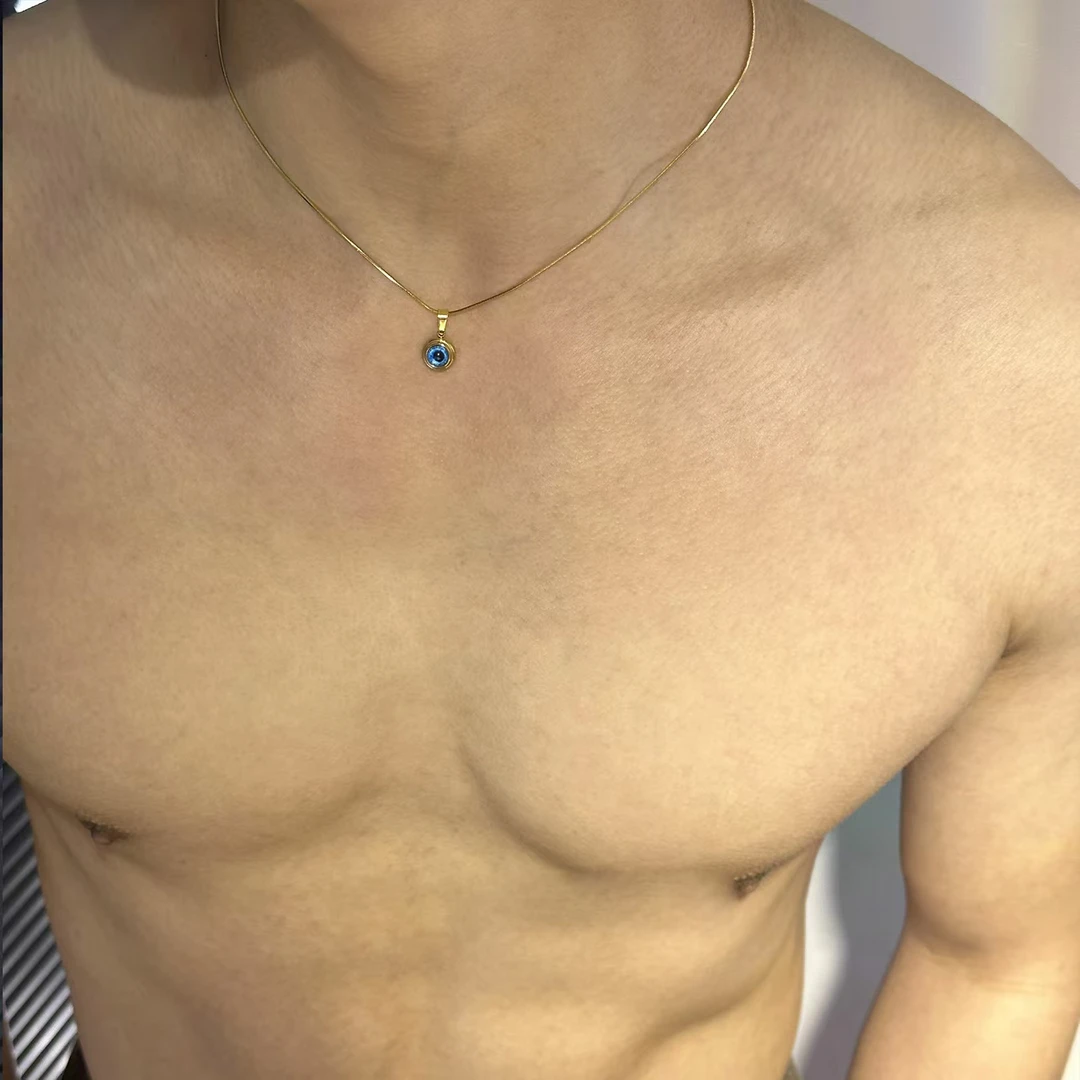 钛钢项链 男士项链天使之眼百搭小众简约轻奢蓝色时尚气质镶嵌