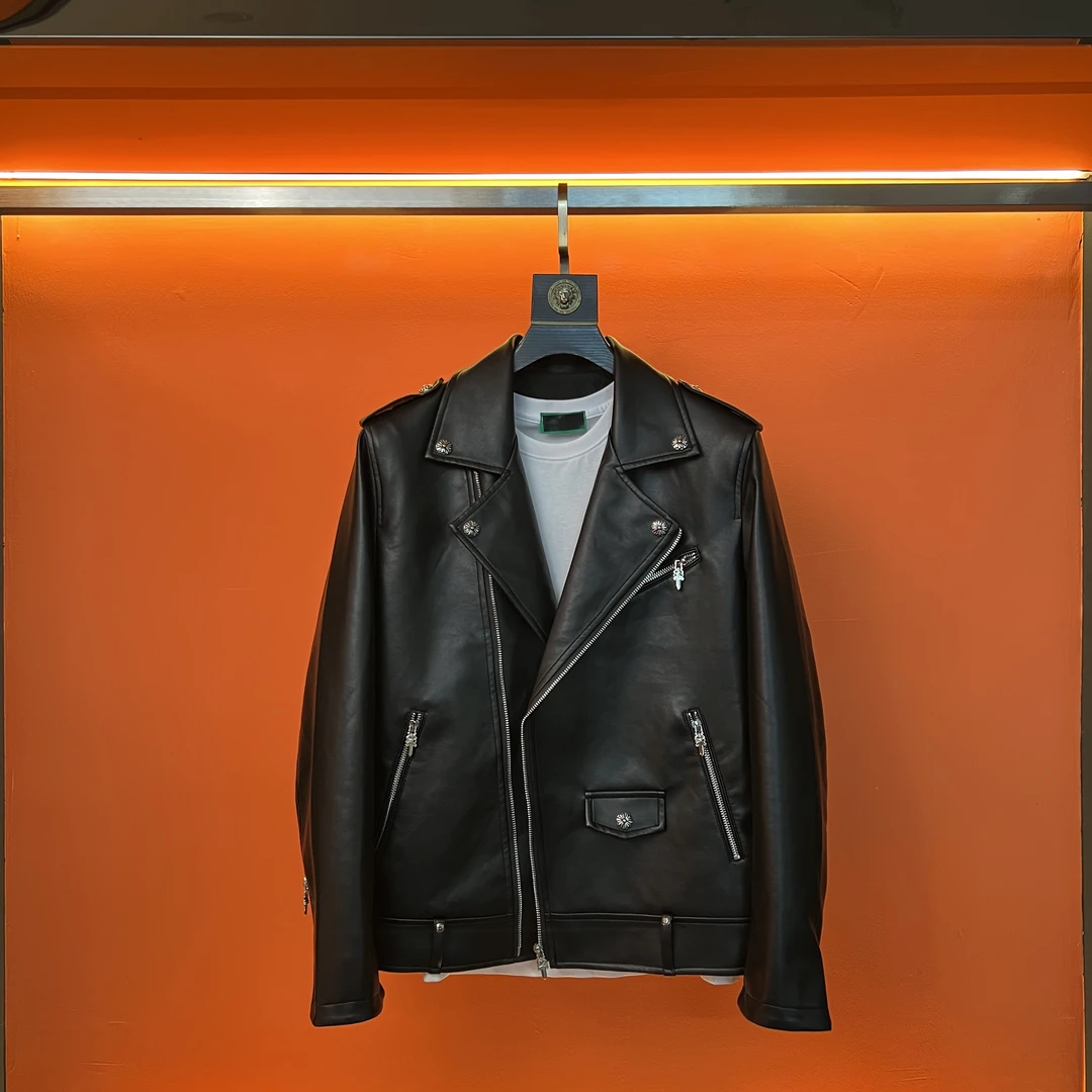 2359男士春秋款外套时尚简约百搭翻领机车风设计师甄选皮衣夹克