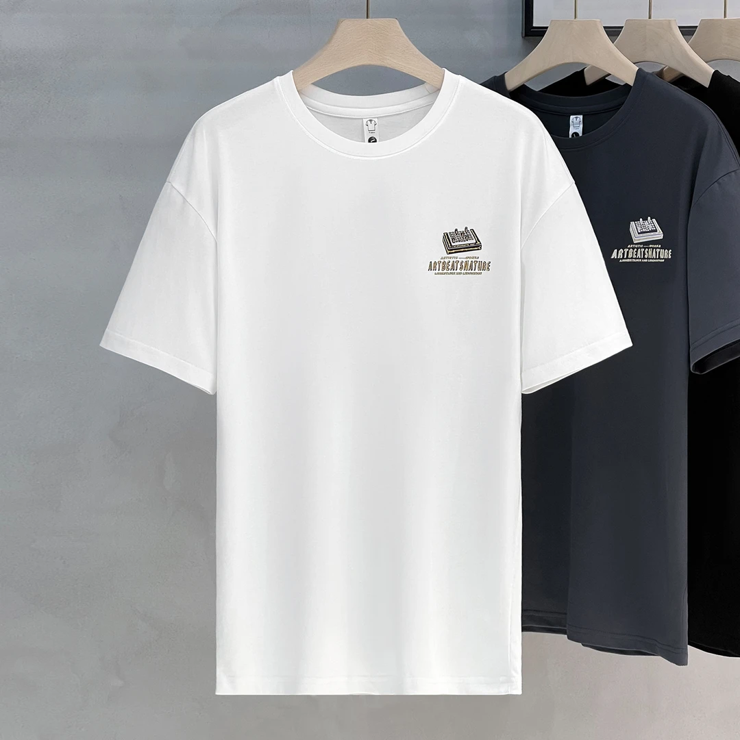 冰丝短袖t恤男士印花宽松潮流2024夏季新款薄款圆领半袖男款体恤