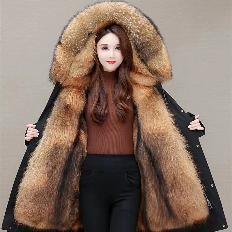 冬季大衣女中长款大毛领可拆卸加厚保暖棉衣外套连帽特价韩版时尚