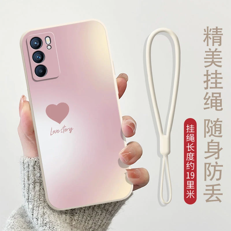爱心OPPOReno6手机壳液态硅胶保护套PEQM00全包直边防摔软壳女款