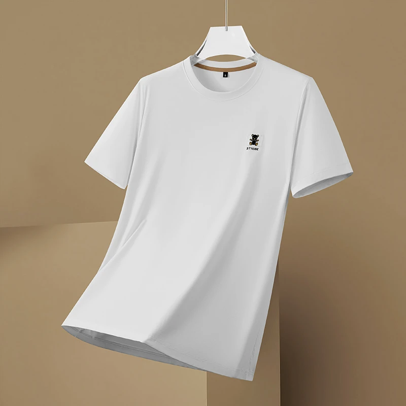 布朗汤米夏季大码宽松印花圆领男士T恤加肥加大纯色男短袖套头衫