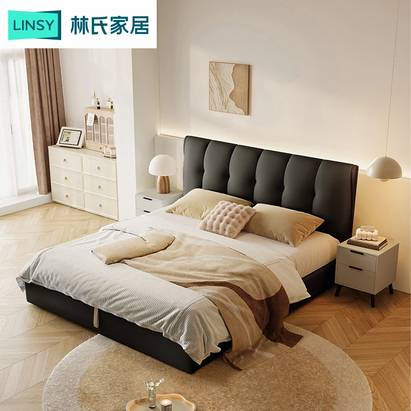林氏家居生椰床头层牛皮卧室1.8米x2大床高箱储物真皮床TPC621 WB