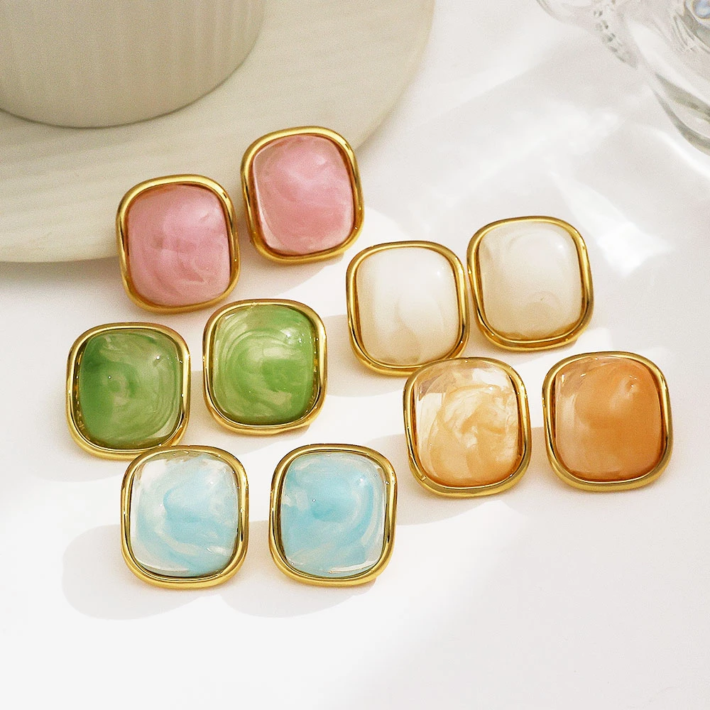 钛钢树脂耳饰 简约时尚百搭树脂耳饰 几何型多巴胺 甜美可爱耳环