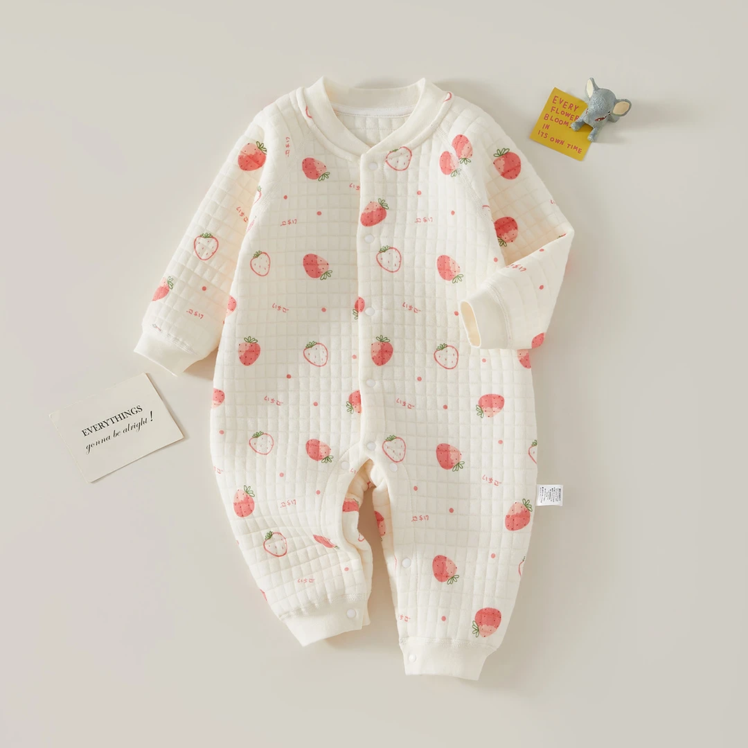 婴儿连体衣纯棉无骨秋冬保暖衣安阳童装冬季宝宝三层夹棉打底内衣