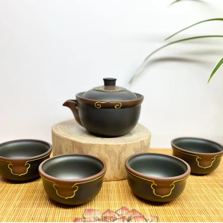 如意手抓杯套装手工坭兴陶