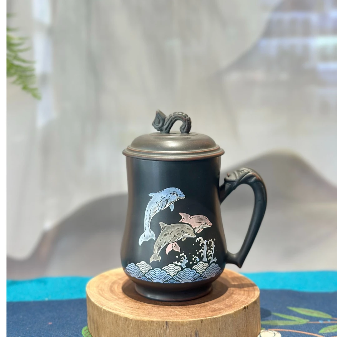 中国四大名陶钦州坭兴陶五彩海豚水杯