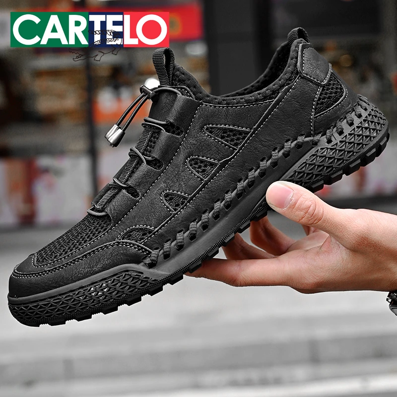 CARTELO/卡帝乐鳄鱼男士皮鞋夏季运动休闲透气防滑百搭软底潮鞋男