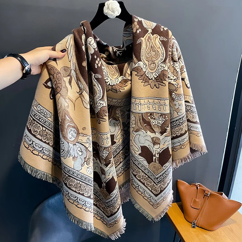 欧美时尚印花气质大披肩秋冬季新款保暖御寒高端送人双面仿羊