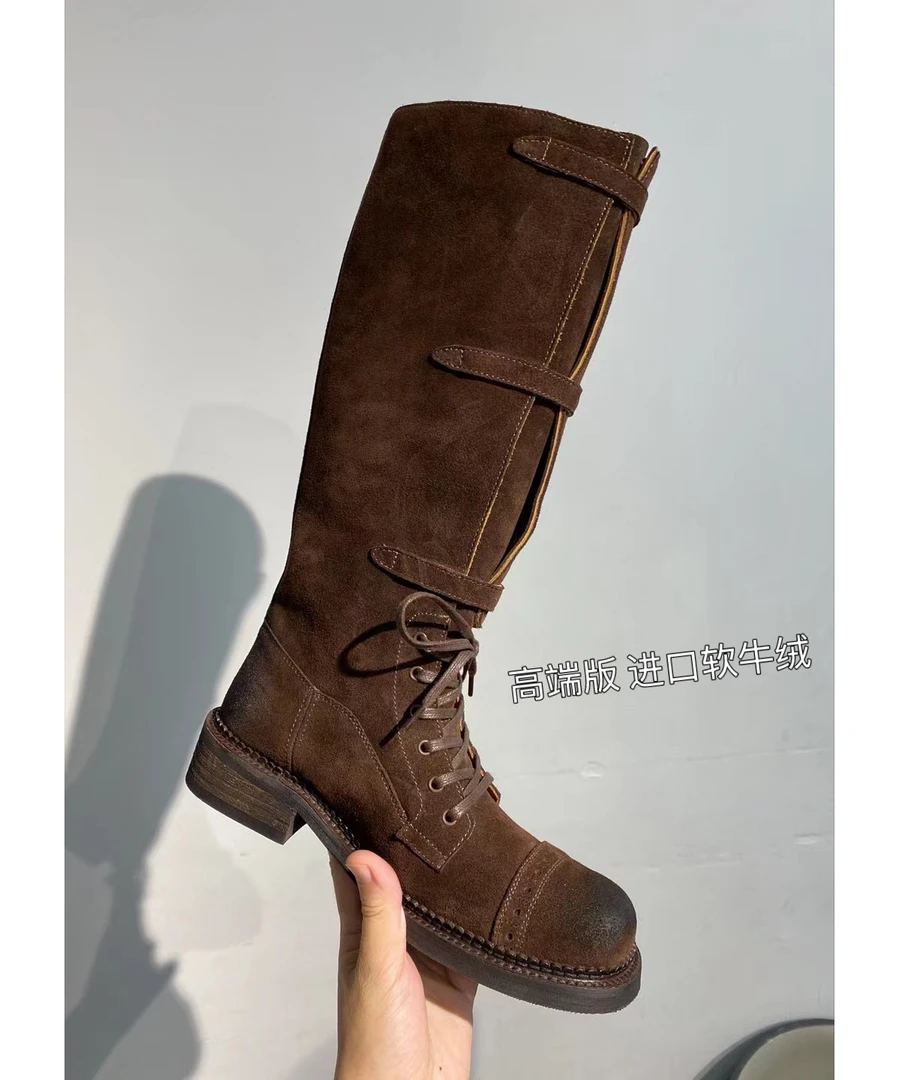 HY｜不退换Miu系秀场定制高定版复古骑士长筒皮靴