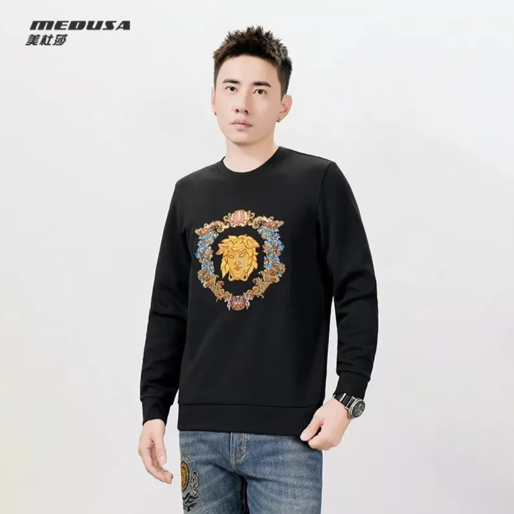 美杜莎男士秋冬新款休闲长袖打底衫刺绣亮片卫衣男23151