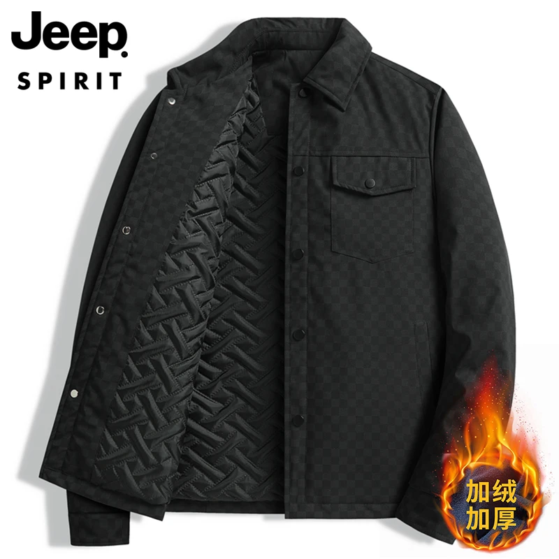 JEEP SPIRIT 吉普休闲 夹克男士秋冬季时尚百搭宽松翻领格子外套