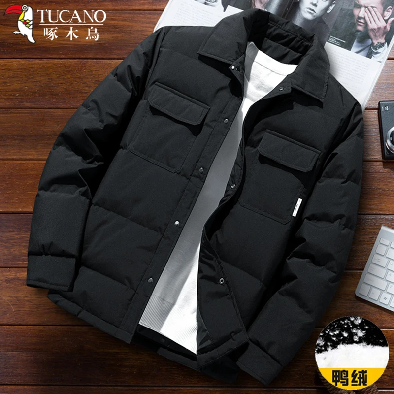 啄木鸟高档轻薄商务羽绒服男款冬季加绒加厚保暖御寒户外翻领外套