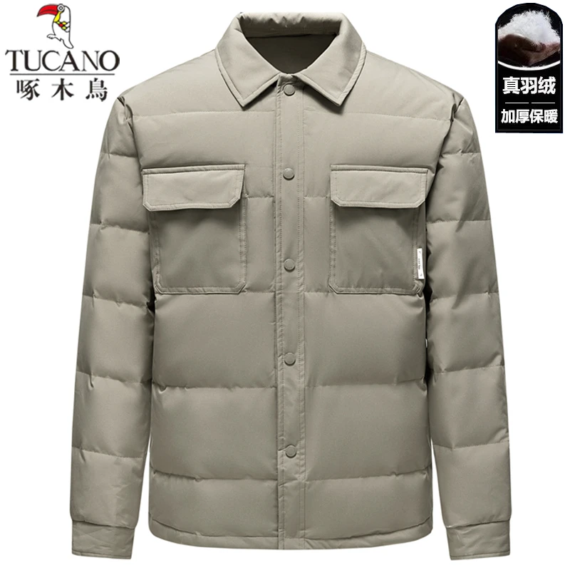 啄木鸟高档轻薄商务羽绒服男款冬季加绒加厚保暖御寒爆款翻领外套