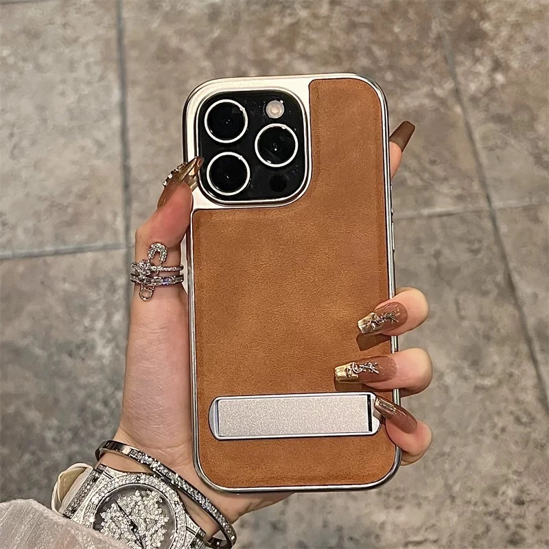 新款苹果16promax手机壳电镀侧贴皮纹适用iphone15保护套14pro/13