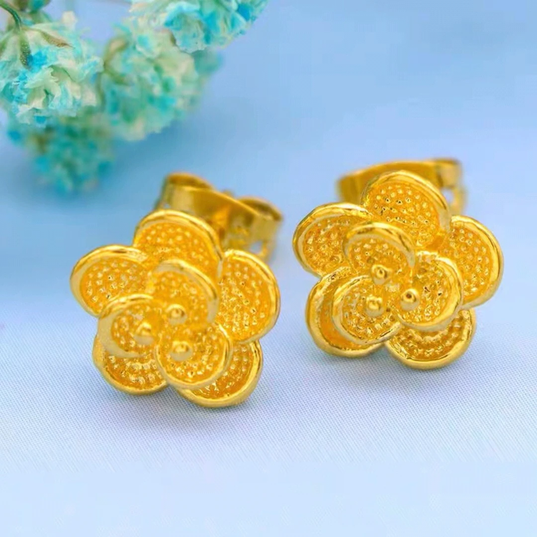 合金亚克力耳饰 新款复古民族风花朵耳钉女款古法花卉气质转运珠