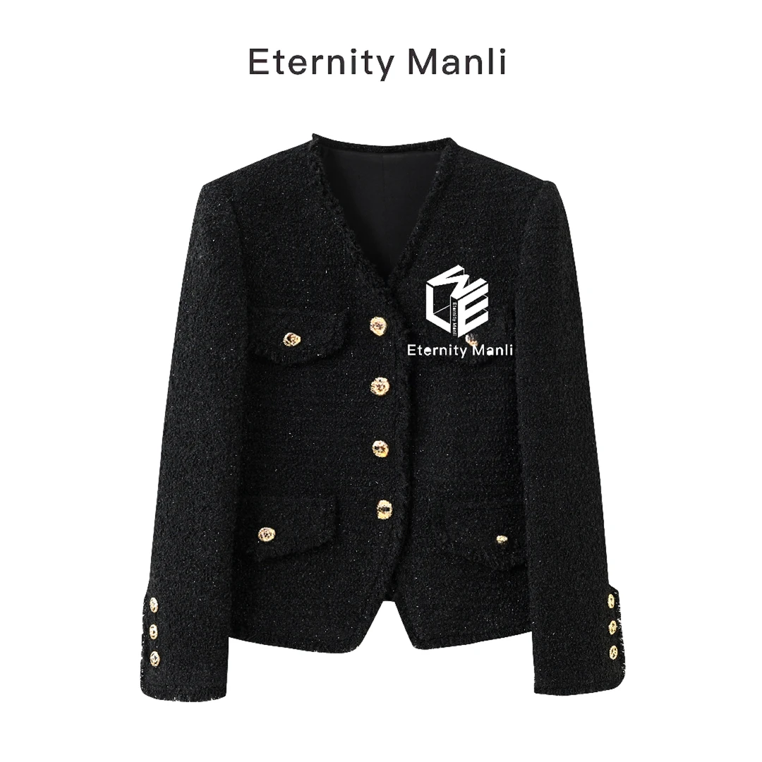 【黑闪】7042秋季粗花呢黑色气质时尚轻奢设计师上衣女外套