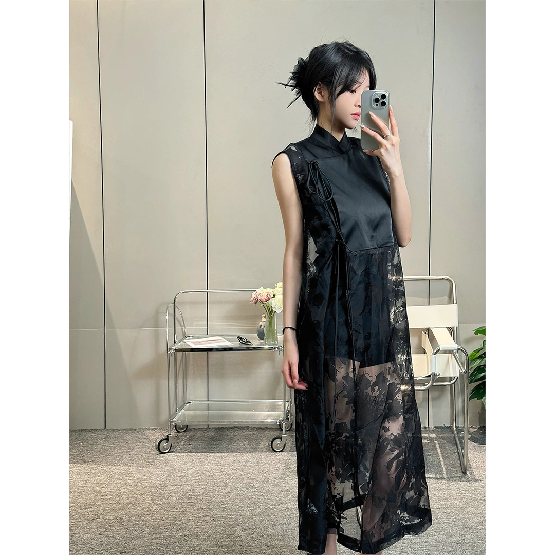 【墨色生香】2025国风古韵马甲无袖开衫连衣裙提花新中式长裙罩衫