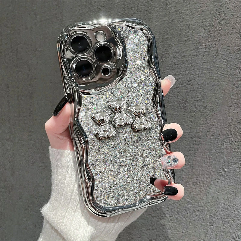 富典苹果15iPhone14promax华为mate60闪粉电镀小熊防摔滴胶手机壳