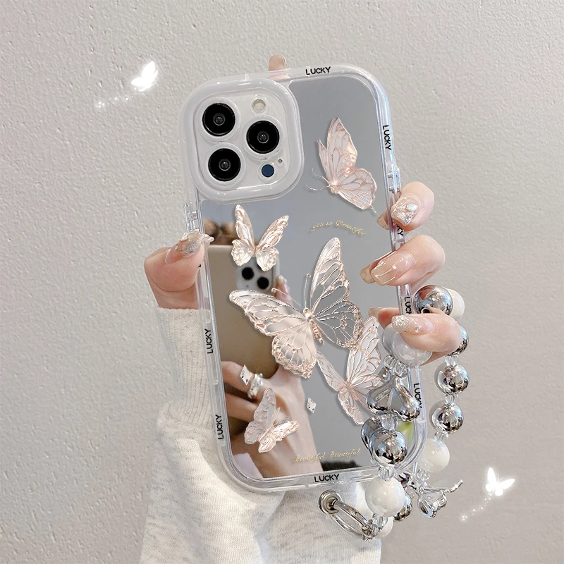 适用苹果13华为OPPORENO11小米VIVO镜面奶油iPhone14promax手机壳