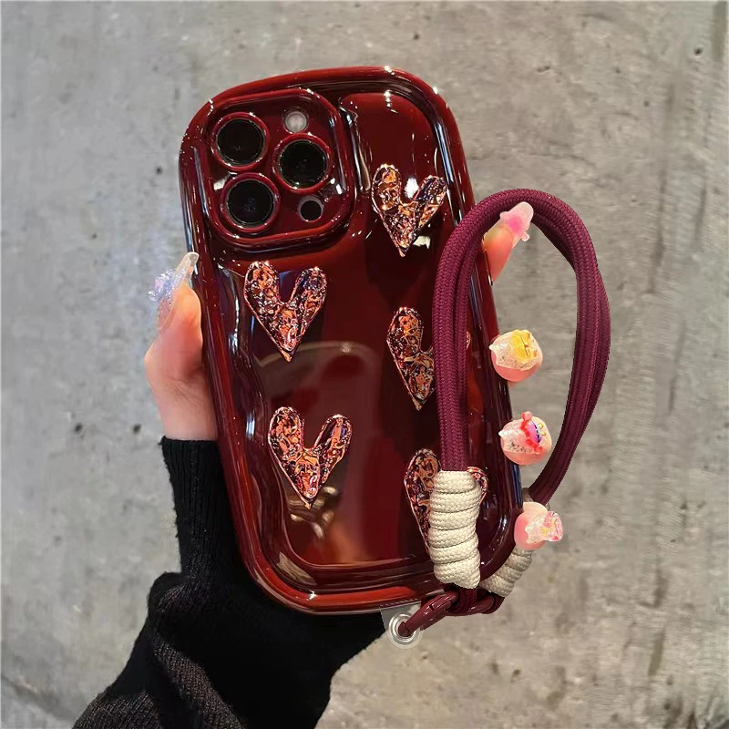 富典立体爱心挂件苹果华为NOVA9OPPO小米vivo胖波浪iPhoneX手机壳