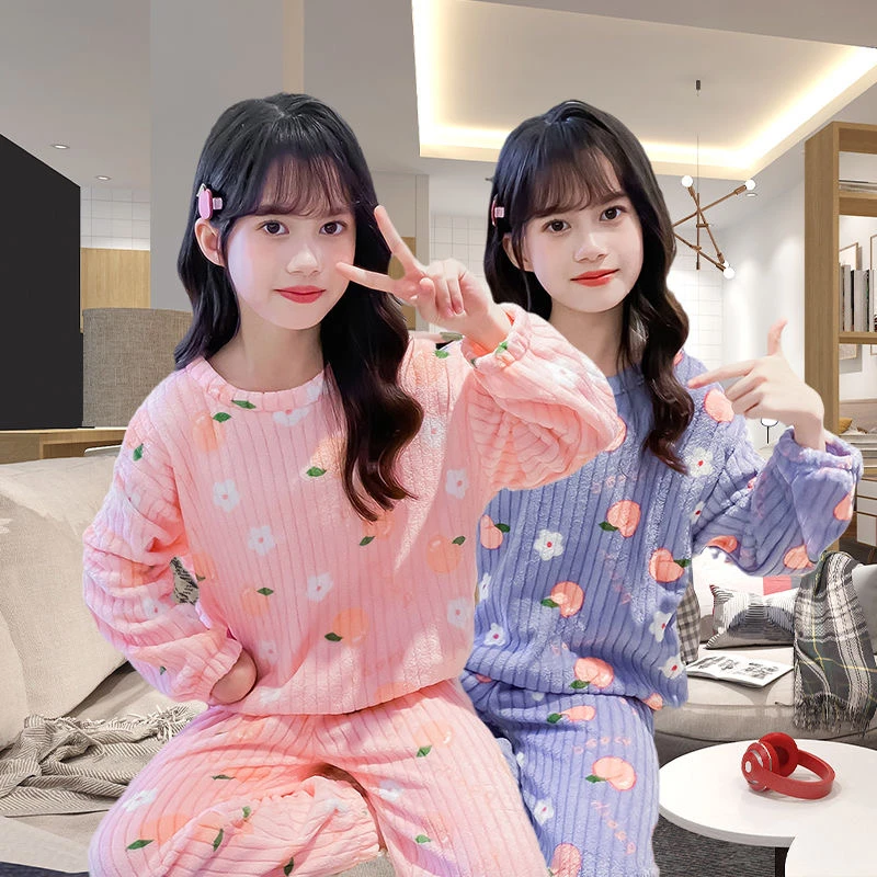 【儿童套装/加厚珊瑚绒】女童冬季保暖加绒中大童宝宝家居服睡衣