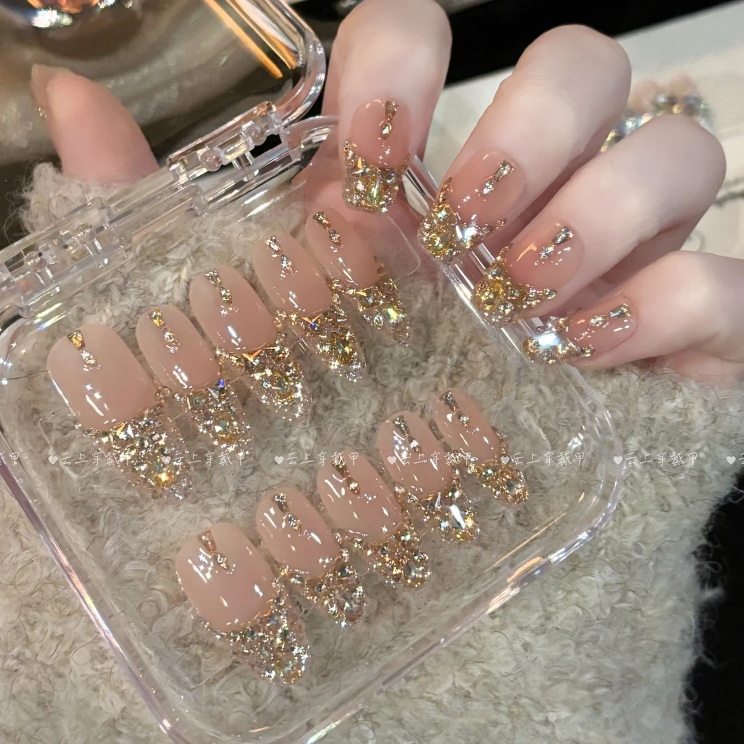 【烟火】手工穿戴甲碎钻法式光疗美甲显白百搭可反复使用