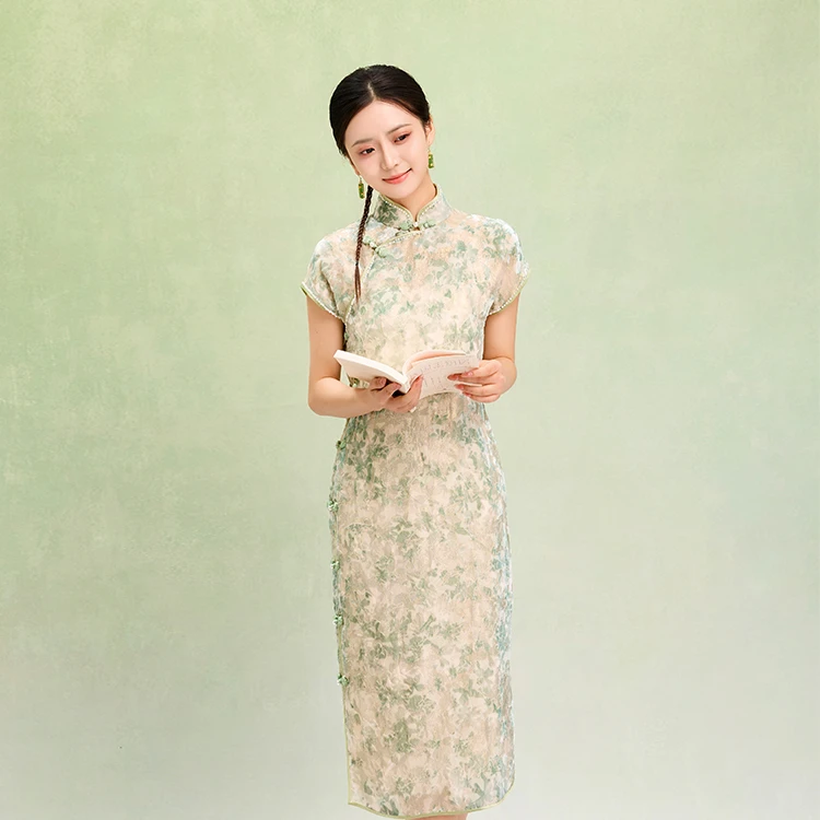 【秒秒款】尔晴 高级定制真丝混纺繁花纹织金丝绒方襟钉珠两件套