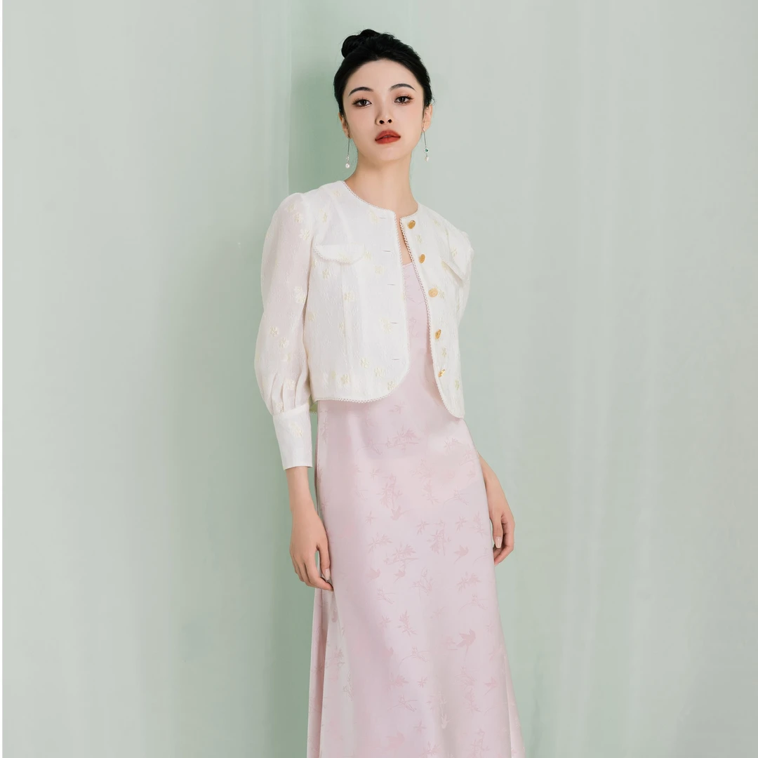 荷言GL 芷语 黄色小花提花短款外套春秋复古外套旗袍