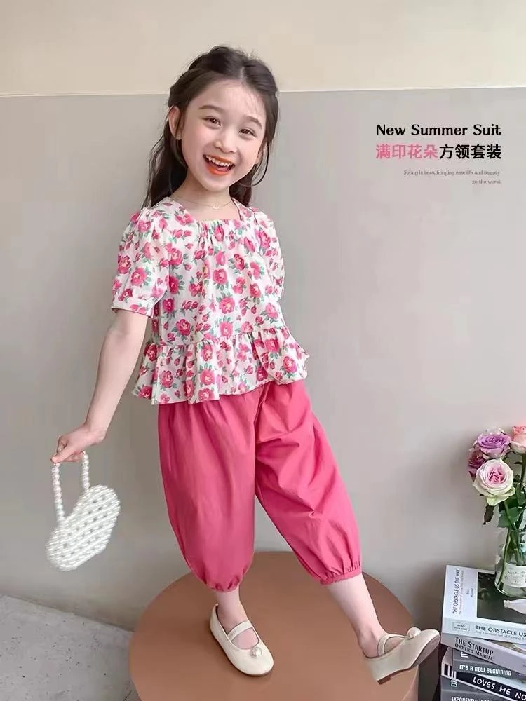 女童套装夏装2024新款洋气时髦小女孩宝宝夏款儿童夏季两件套方领