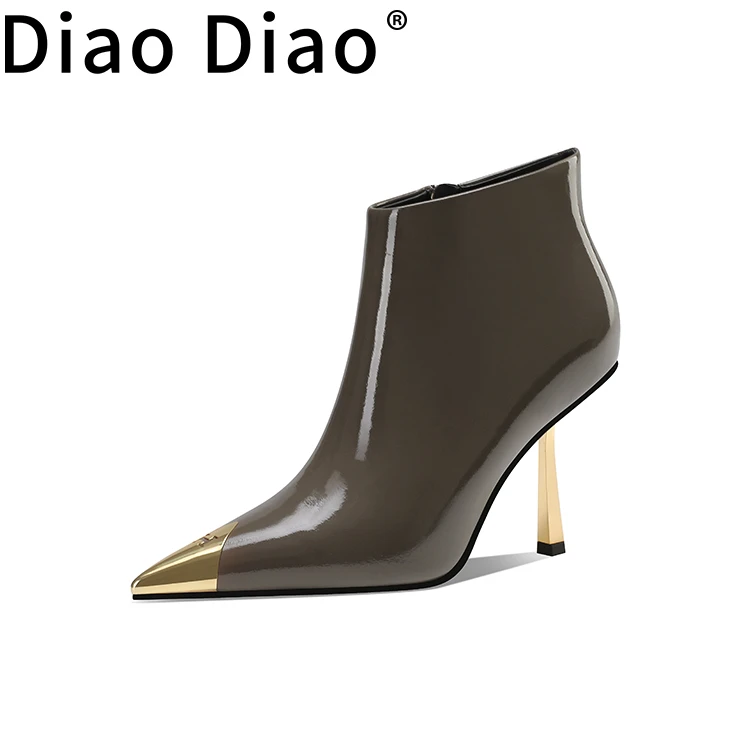 diaodiao【冬靴上新】2024年冬季新款油蜡真皮女细高跟铁头雅丹时尚