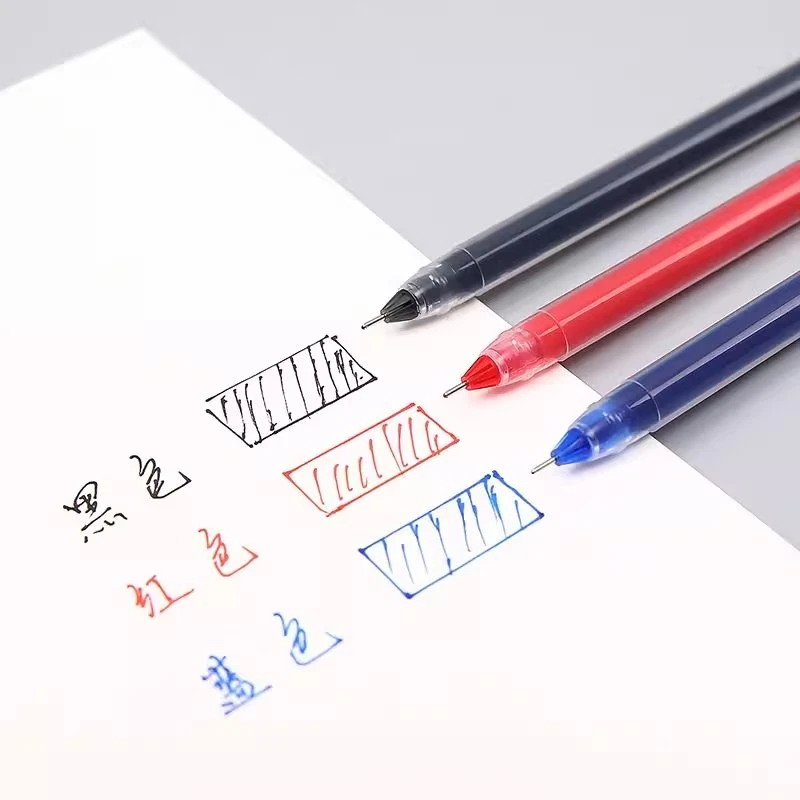 小巨能写直液式黑色中性笔大容量学生作业签字笔一体式针管笔蓝红