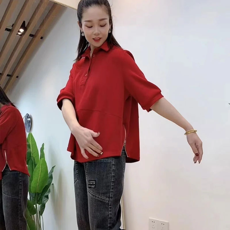 中袖T恤女秋季新款宽松大码休闲百搭显瘦短袖上衣