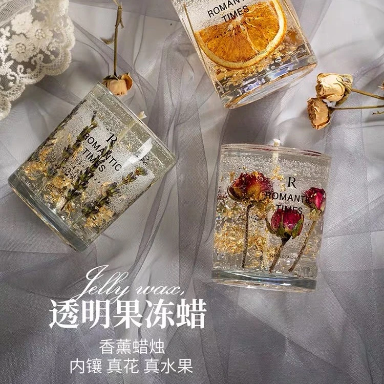 真花果冻香薰蜡烛精油熏香花艺蜡烛玻璃杯卧室香氛摆件礼物伴手礼