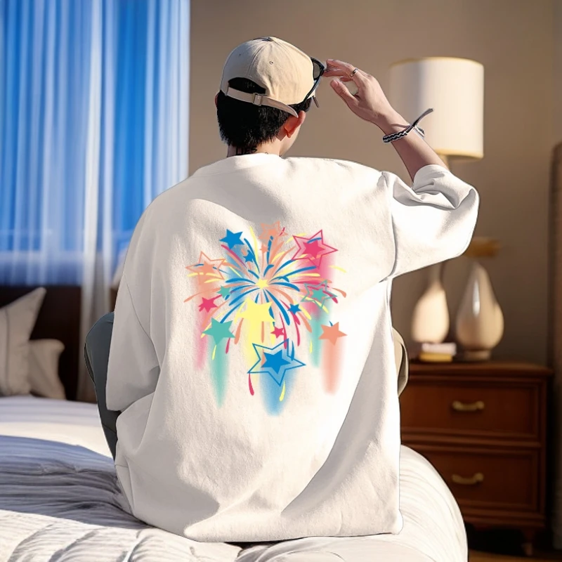 潮牌重磅男装夏季纯棉短袖T恤男生夏季宽松大码潮流涂鸦印花半袖