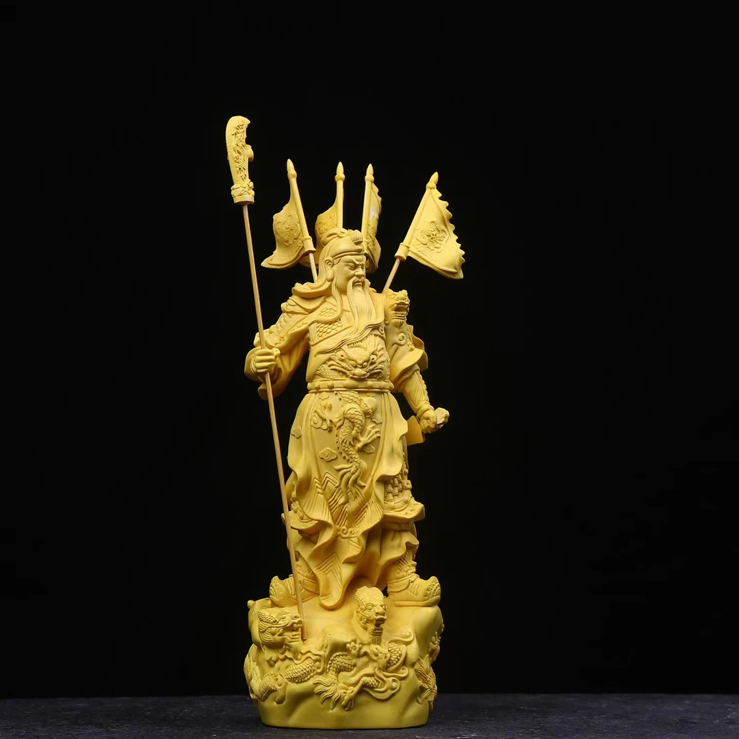 黄杨木雕五旗关公木制雕刻工艺品立刀关羽武财神关二爷家居摆件