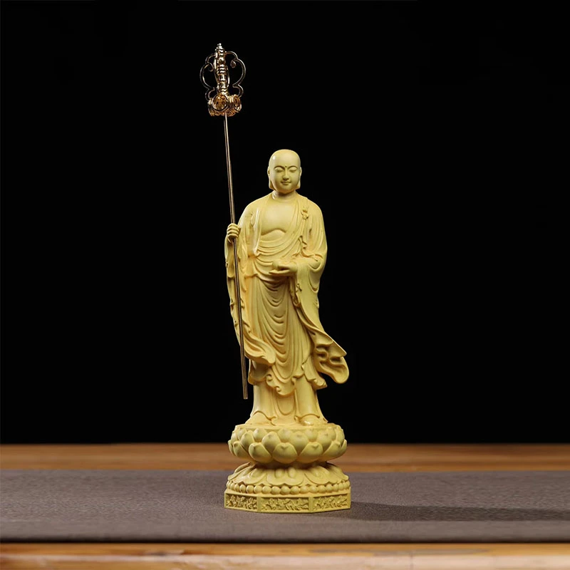 黄杨木雕地藏王菩萨摆件木制雕刻工艺品九华山地藏家居玄关摆件