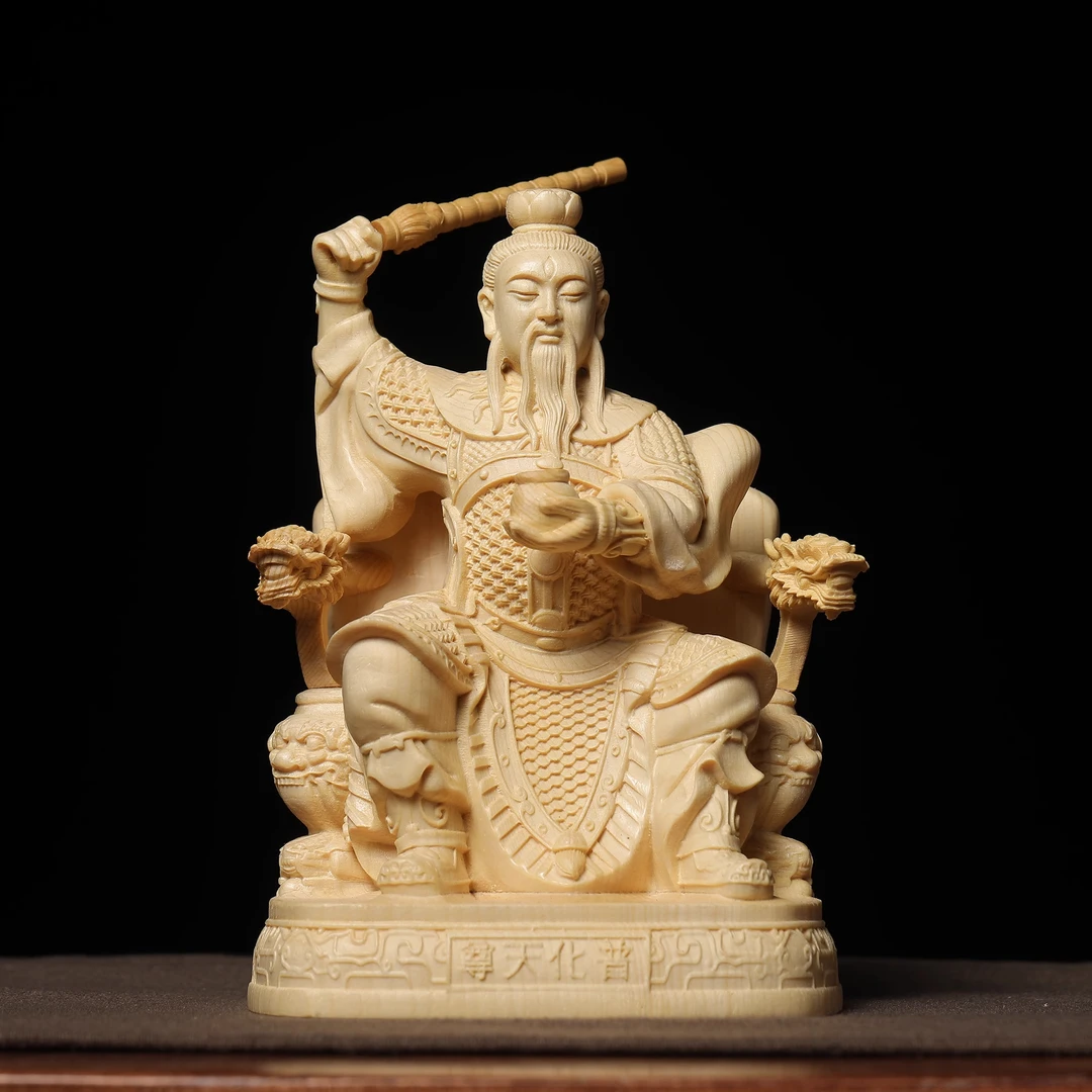 桧木精雕刻普化天尊九天应元雷声尊师雷祖雷公佛像摆件家居装饰品