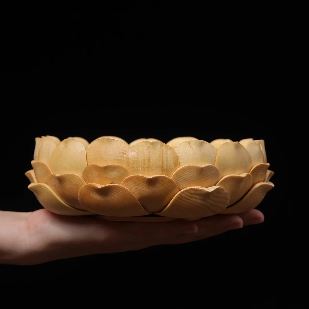 桧木精雕刻莲花台底座手工花瓣佛像神像加高圆形座摆件家居装饰品