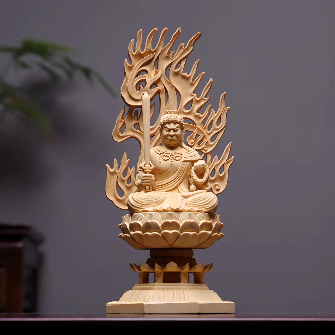 桧木精雕不动明王生肖鸡守护神本命年佛像玄关神像摆件家居装饰品