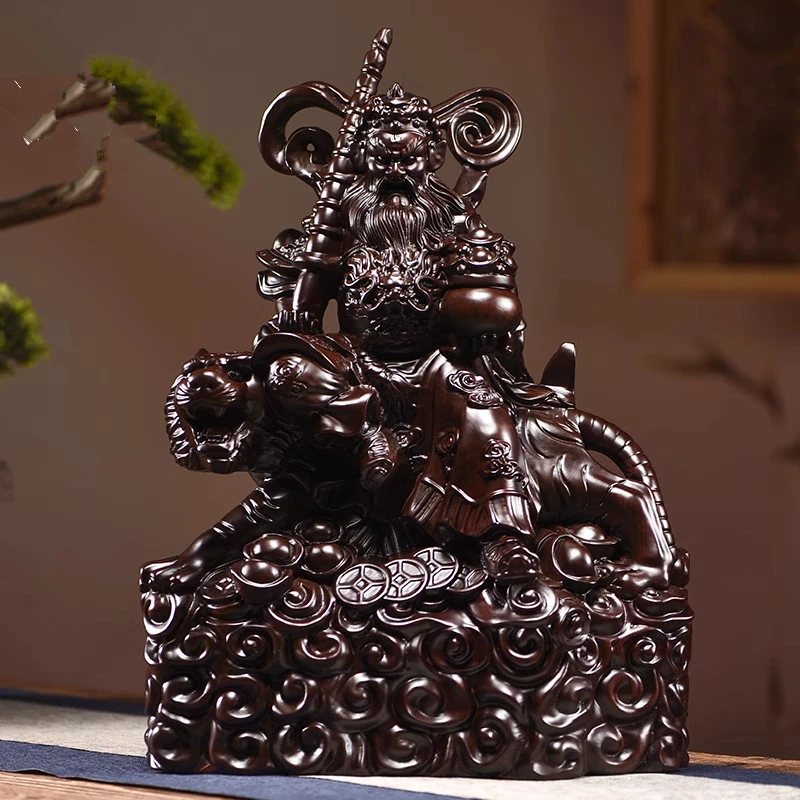 黑檀实木武财神骑虎赵公明神像木雕摆件家用公司玄关客厅工艺礼品