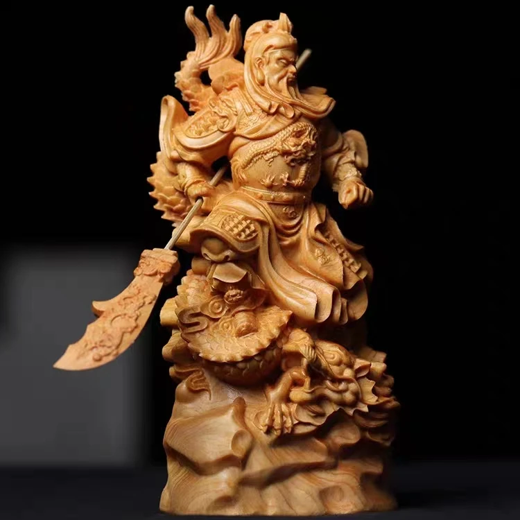 崖柏木雕御龙关公关二爷人物家居车载摆件武财神实木雕刻工艺品