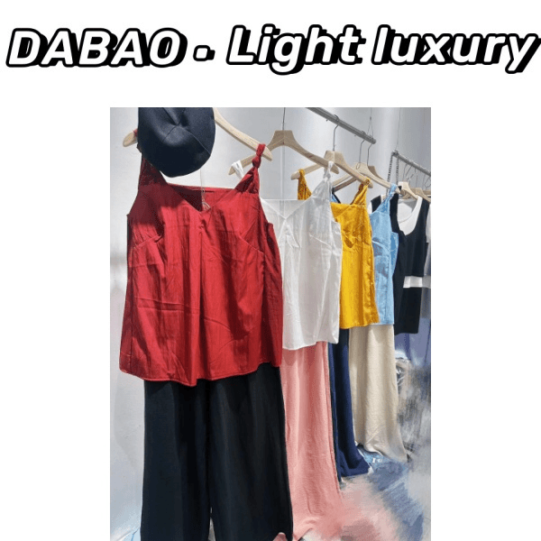 【DABAO大宝】夏季气质纯色百搭显瘦V领无袖背心垂感阔腿裤子女薄款