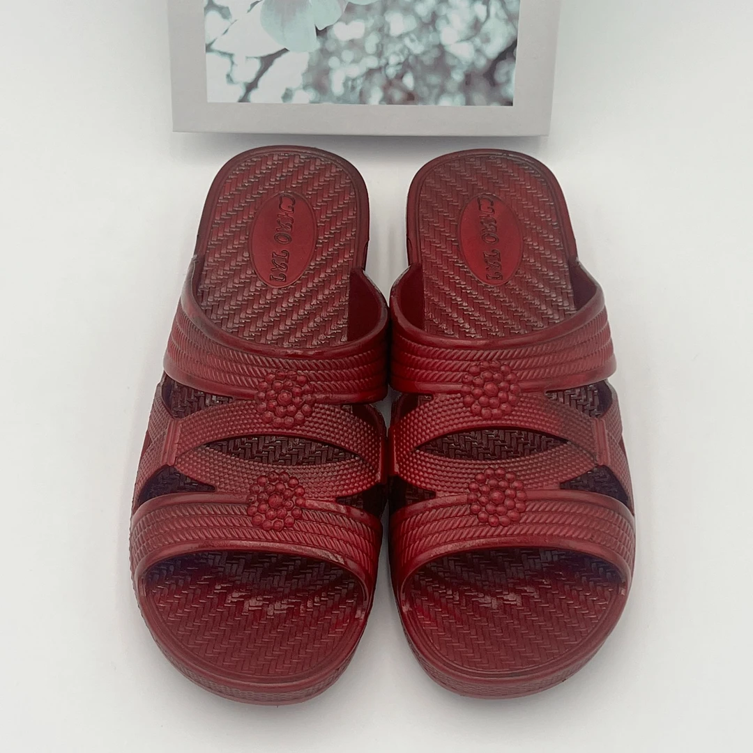 中老年女士舒适拖鞋夏季妈妈鞋软底老人休闲耐磨透气居家油拖红色