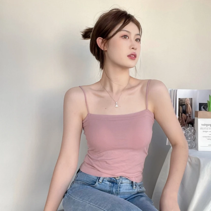 性感一字肩显瘦带胸垫可外穿打底美背百搭纯色吊带直播爆款1803