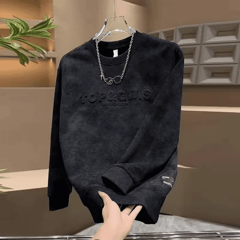 圆领宽松百搭男生冬装休闲打底衫潮牌重磅男士卫衣秋冬季加绒加厚