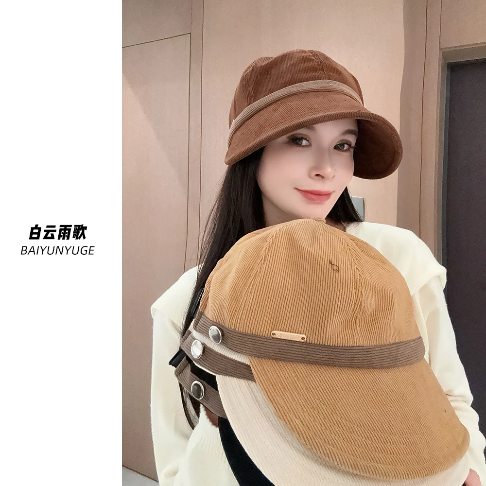 新款鸭舌帽子女秋冬百搭时尚气质显脸小大头围网红复古马术帽文艺